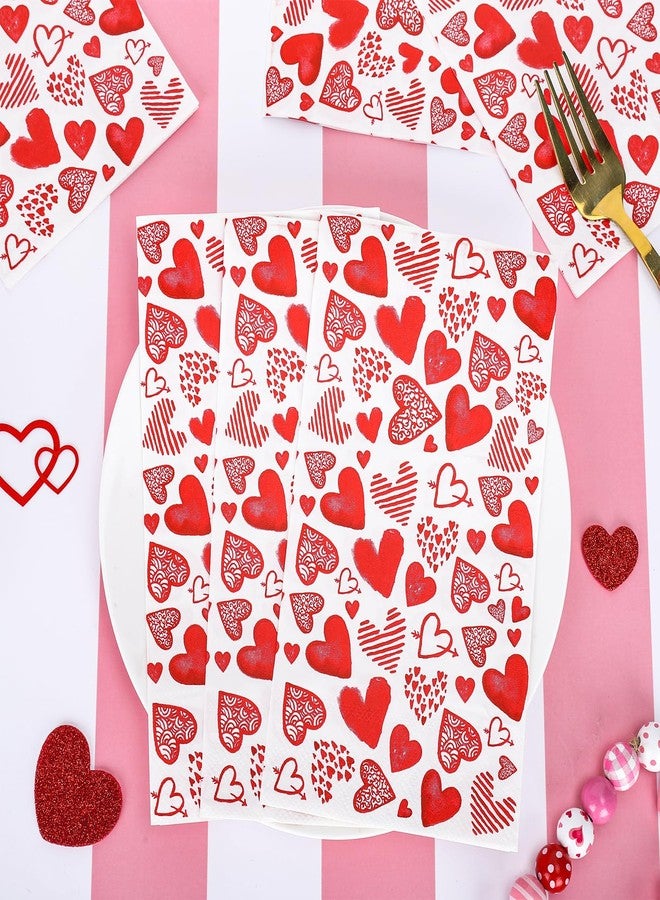 JarThenaAMCS 100 Sheet Valentine’s Day Guest Napkins Red Love Heart Disposable Napkins Watercolor Decorative Hand Paper Towel Napkins for Bathroom Party Supplies Table Decor, 4.3 x 7.8 Inch - Image 3